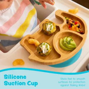 Bamboo Elephant Baby Weaning Plate & Fork Set - Blue