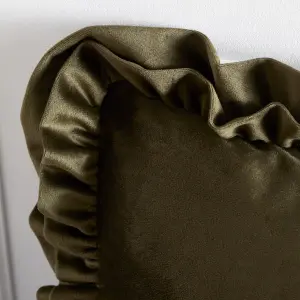 Catherine Lansfield So Soft Velvet Touch Double Frill 43x43 cm Cushion Olive Green