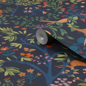 Enchanted Woodland Navy Floral Wallpaper