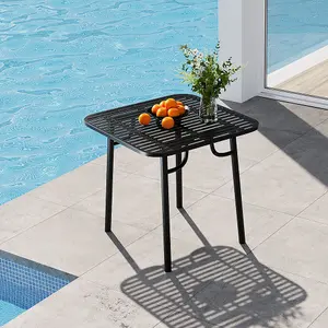 Black 80cm W Outdoor Garden Dining Table with Metal Slatted Top