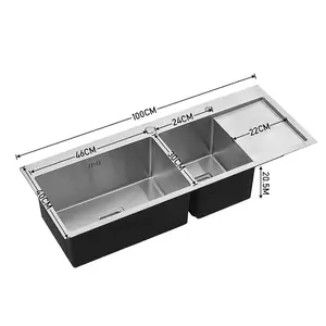 Stainless Steel Inset Kitchen Sink, Double Bowl Drainer Overflow