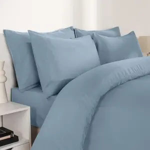 Brentfords Plain Duvet Cover Pillowcase Bedding Set, Blue - Double