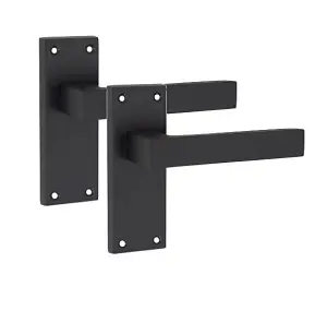 Golden Grace 5 Pair of Victorian Straight Delta Handle Latch Door Handles Matt Black with 120mm x 40mm Backplate