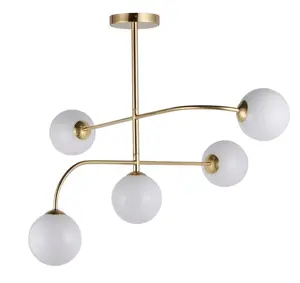 Anson Lighting Consort 5lt Ceiling Light in  Satin brass plate & opal glass