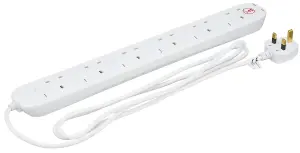 Masterplug SWSRG6210N 6 Gang Individually Switched Extension Lead Surge Protected 2m Cable 13Amp - White