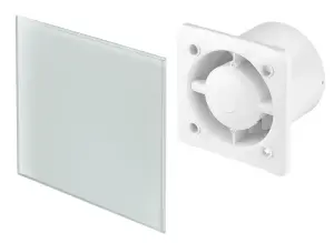 Awenta 100mm Timer Extractor Fan White Glass Front Panel TRAX Wall Ceiling Ventilation