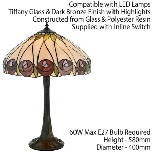 Tiffany Glass Table Lamp Light Dark Bronze & Mackintosh Red Rose Shade i00205