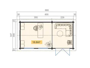 Shetland 2-Log Cabin, Wooden Garden Room, Timber Summerhouse, Home Office - L660 x W346.8 x H244.8 cm