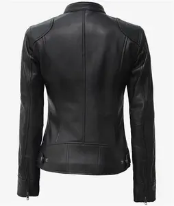 Womens Leather Moto Jacket | Black Cafe Racer Style