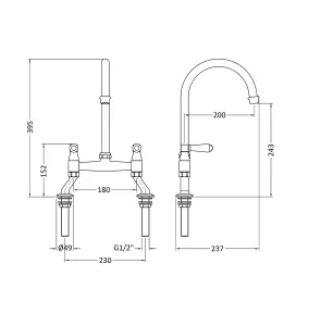 Fireclay Kitchen Bundle - Single Bowl Butler Sink, Waste & Bridge Lever Mixer Tap, 795mm - Brushed Brass - Balterley