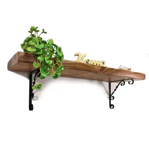 Wooden Rustic Shelf with Bracket WO Black 170mm 7 inches Medium Oak Length of 170cm