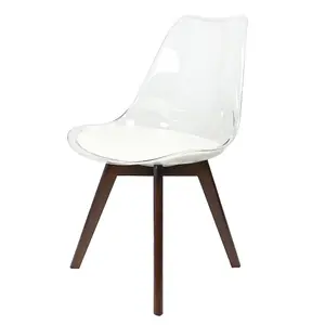 Soho Clear and Vanilla Plastic Dining Chair with Squared Dark Wood Legs