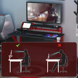 HOMCOM Gaming Desk Computer Table w/ Cup Holder Headphone Hook, Basket, Red