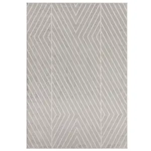 Grey Modern Striped Easy to Clean Rug For DiningRoom-200cm X 290cm