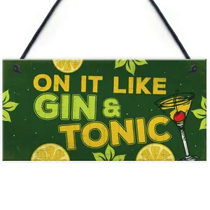 Red Ocean Handmade Hanging Plaque Gift For Gin Lovers Funny Gin And Tonic Home Bar Sign Keepsake Friendship Gift