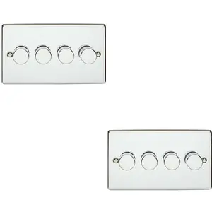 2 PACK 4 Gang 400W 2 Way Rotary Dimmer Switch CHROME Light Dimming Plate