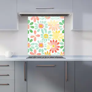 Green and Yellow Flowers Premium Glass Kitchen Splashback W600mm x H650mm