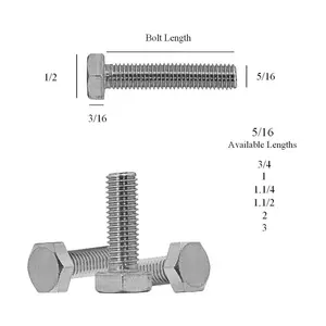 5 x Hex Head Set Screw Bolts 5/16 x 3" UNF, Fully Threaded