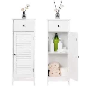 Yaheetech White Bathroom Floor Storage Cabinet with Drawer and Single Shutter Door