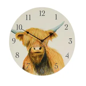 Highland Cow Indoor or Outdoor Wall Clock - Battery Powered Weather Resistant Home or Garden Round Quartz Clock - 30cm Diameter