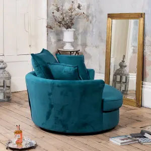 Havana Velvet Fabric Swivel Based Base Cuddle Chair - Teal