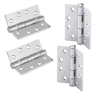 XFORT 4 inch (100mm) Polished Chrome Ball Bearing Hinges, Steel Door Hinge for Wooden Doors (2 Pairs)