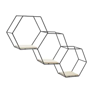 3 Compartments Modern Hexagon Wall Shelf with Iron Frame