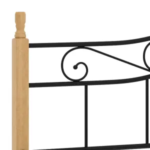 Berkfield Bed Frame Black Metal and Solid Oak Wood 200x200 cm