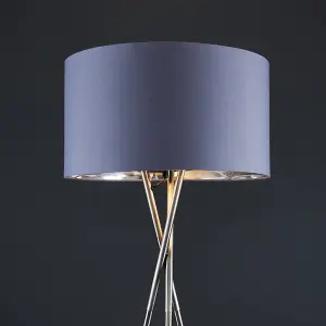 ValueLights Camden Brushed Chrome Metal Tripod Floor Lamp with Grey & Chrome Cylinder Shade - Includes 6w LED Bulb 3000K