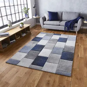 Grey/Blue Geometric Modern Machine Made Easy to Clean Rug for Living Room Bedroom and Dining Room-200cm X 290cm