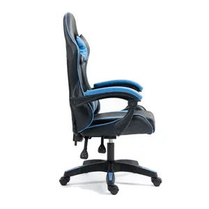 Gaming Chair Blue Recliner with Adjustable Height Lumbar Support Padded Cushion Racing Bucket Seat