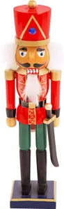 The Christmas Workshop 81550 Wooden Nutcracker Soldier / 35cm Tall/Red & Green Coloured Nutcracker Christmas Decoration