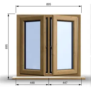 895mm (W) x 895mm (H) Wooden Stormproof Window - 2 Opening Windows (Left & Right) - Toughened Safety Glass