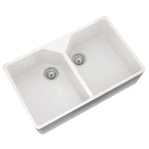 Liquida BT64WH 2.0 Bowl Butler Inset Or Undermount Gloss White Kitchen Sink