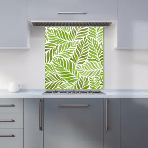 Green Leaf Pattern Premium Glass Kitchen Splashback W600mm x H650mm