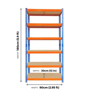 2 Bays of 6 Tier Extra Heavy Duty Storage Racking 1800h x 900w x 300d mm 300kg