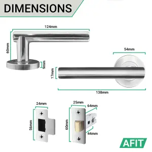 AFIT Polished Chrome Door Handle Latch Set - Pack of 5 Handles & Latch (64mm) Olvera Range