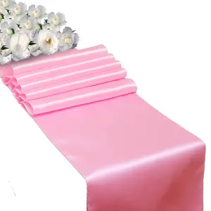 Neel Blue 11x 108 Inch Plain Satin Silk Table Runner, Baby Pink