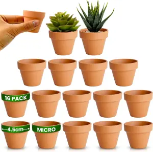 Multi-Purpose Small Terracotta Plant Pots - 4.5cm Pack of 16 for Succulents, Cacti, Flowers, Crafts & Home Décor