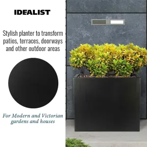 Set of 2 IDEALIST™ 50cm Trough Garden Planters, Black Reinforced Stone Rectangular Planters, Outdoor Plant Pots H40 L50 W20 cm