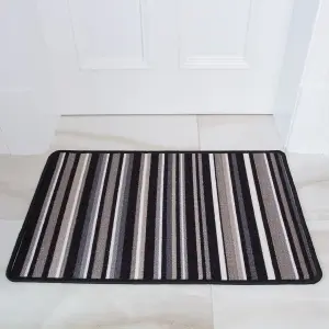 Black White Grey Striped Non Slip Washable Kitchen Utility Mat 50x80cm