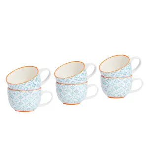 Nicola Spring - Hand-Printed Cappuccino Cups - 250ml - Blue - Pack of 6