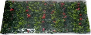 GreenBrokers Trellis Artificial Expanding Willow Fence with Green Leaf Foliage & Red Flowers-UV Stable (1m x 2m)