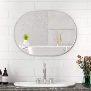 COSTWAY Oval Bathroom Mirror 70 x 50 cm Wall Mounted Make Up Vanity Mirror