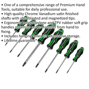 8 Pack Premium Soft Grip Screwdriver Set with TRX Star Security - Versatile Sizes in Green