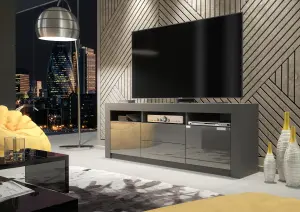 Modern TV Unit 160cm Dark Grey with High Gloss Doors - Creative Furniture