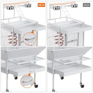 Yaheetech White Metal Bird Cage with Playtop and Casters