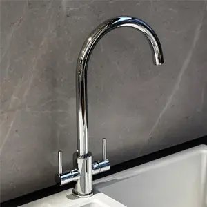 Liquida AD397CH Swan Neck Twin Lever Kitchen Mixer Tap In Chrome