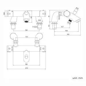 ENKI Dune Chrome Dual Rigid Riser Brass Thermostatic Overhead Shower & Handheld Kit 400mm