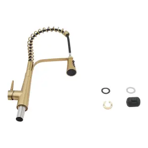 Pre-rinse Pull Down Gold Kitchen Faucet 304 Stainless Steel and Brass